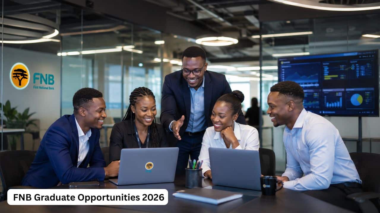 Young South African graduates working in a banking technology office for the FNB Graduate Opportunities 2026