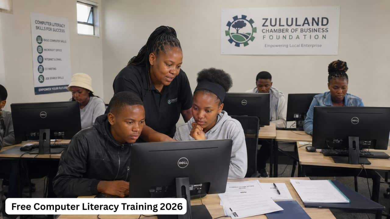 Young South African learners attending free ICDL-based computer literacy training