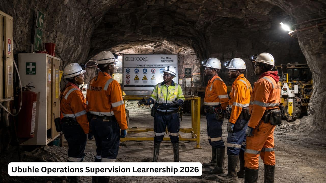 Young South African mining cadets receiving underground mining safety training through the Glencore Cadet Training Programme 2026