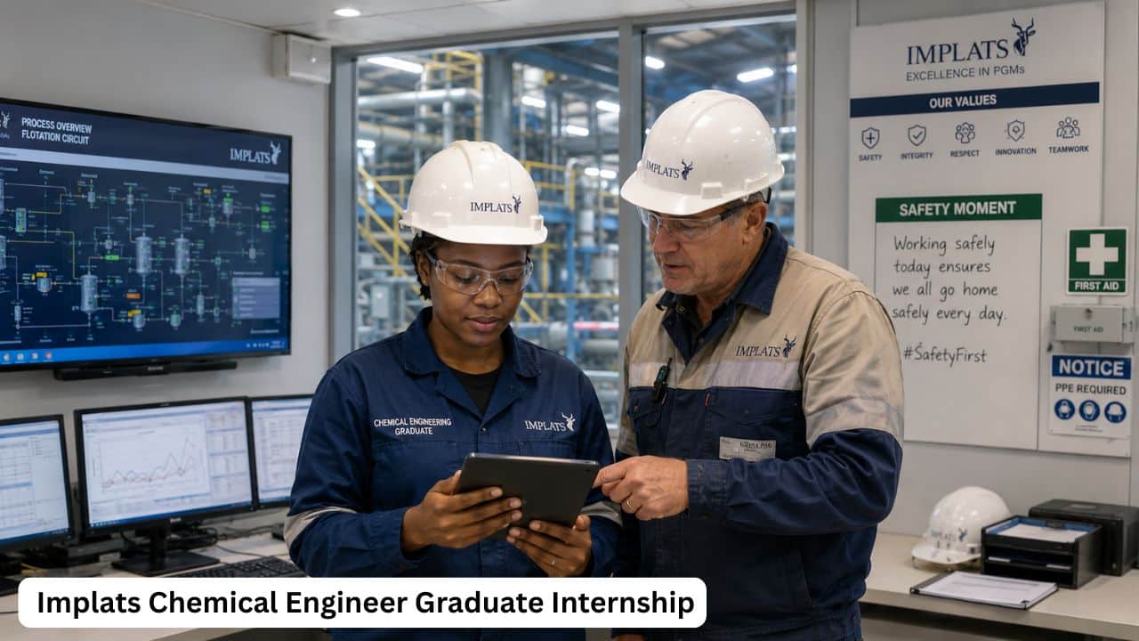 Young South African Chemical Engineering graduate gaining production exposure during an Implats graduate internship.