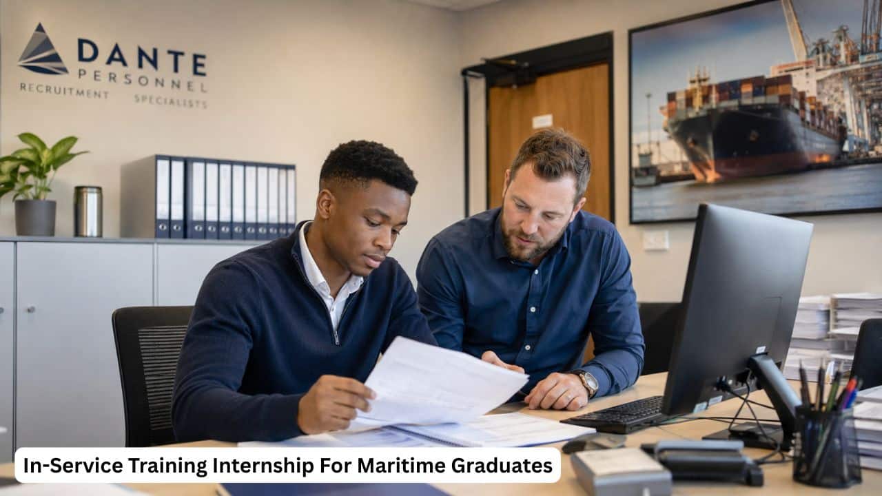 Young South African maritime graduate gaining in-service training experience in a logistics office.