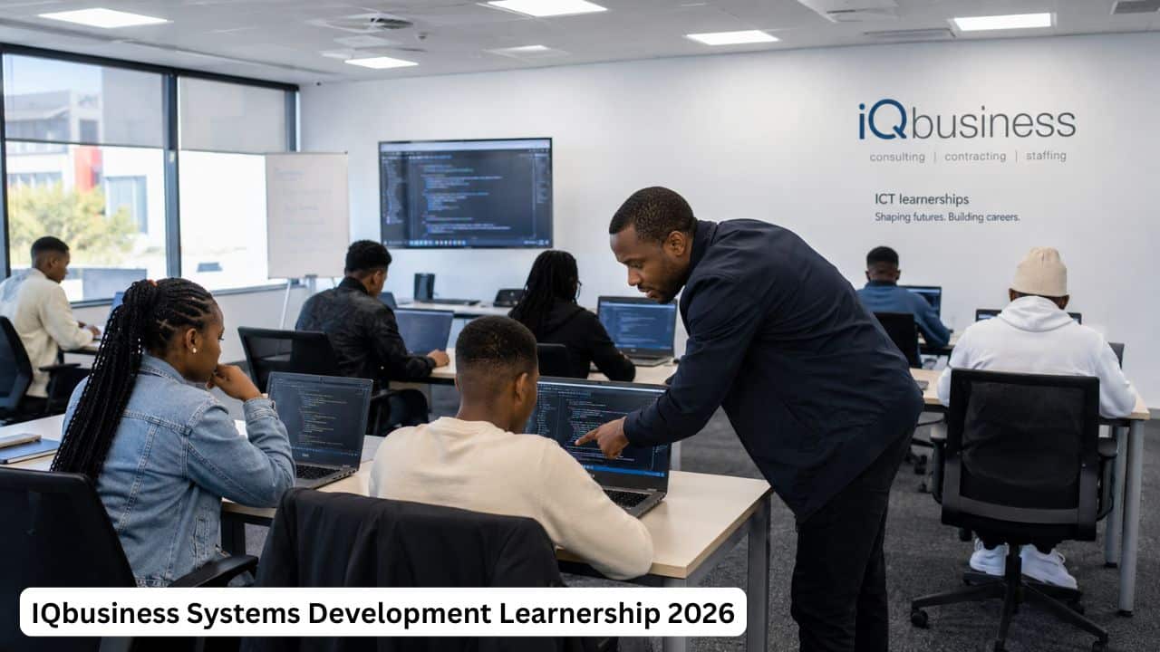 Young South African learners working on laptops during the IQbusiness Systems Development Learnership