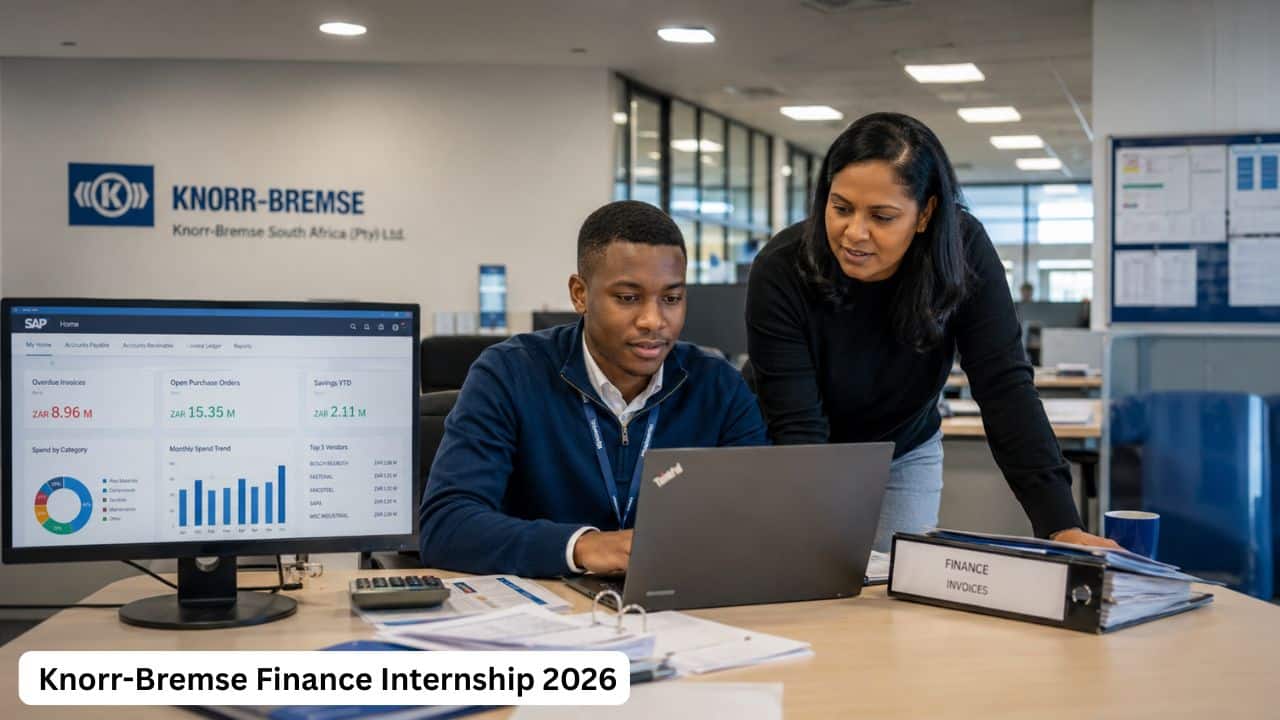 Young South African finance graduate intern working with spreadsheets and accounting documents in a professional manufacturing office