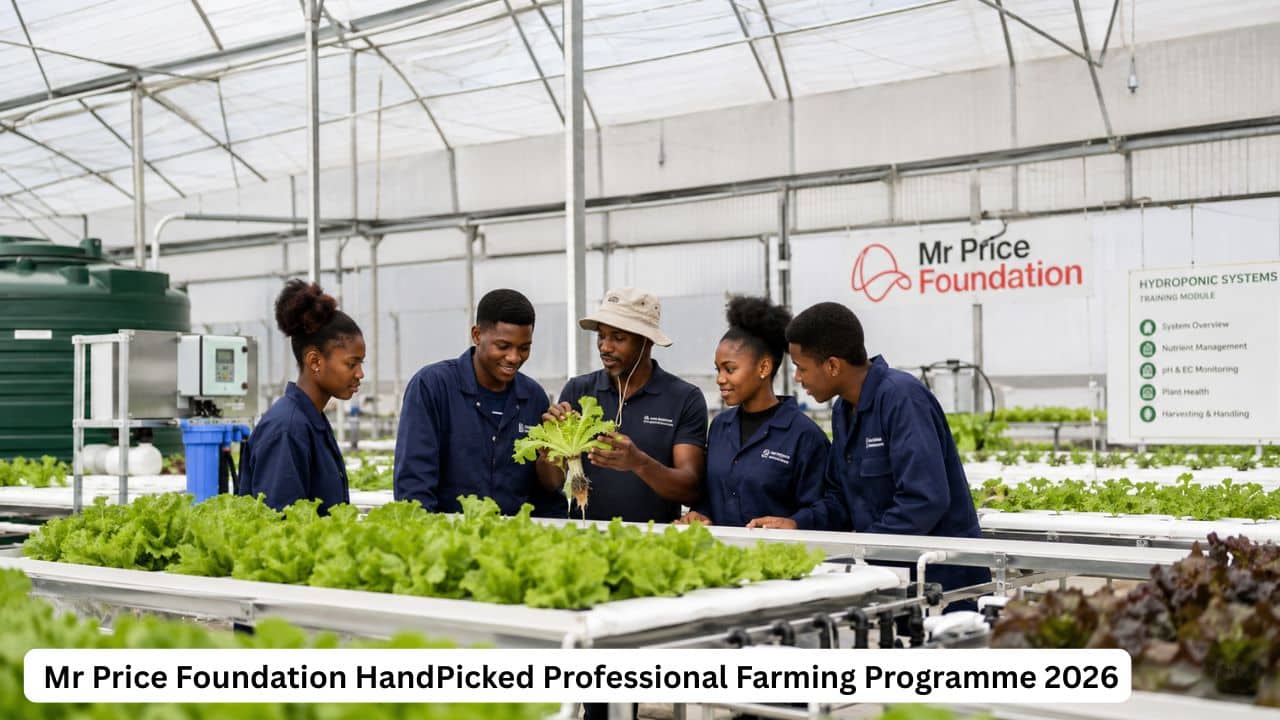 Young South African trainees learning hydroponic farming through the Mr Price Foundation HandPicked Professional Farming Programme