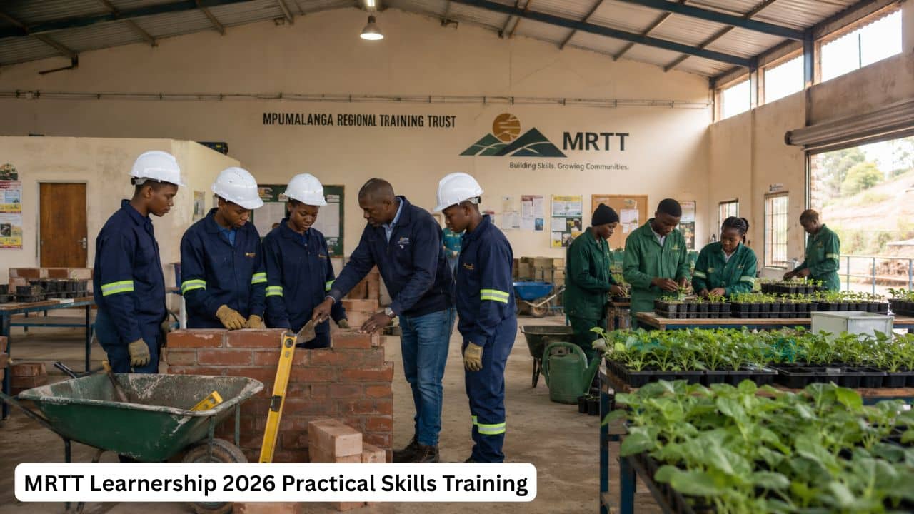 Young South African learners receiving construction and farming training through the MRTT Learnership 2026