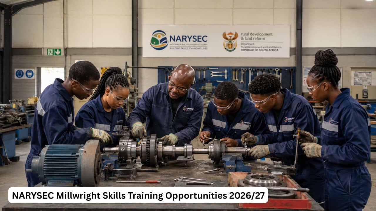 Young South African rural youth receiving millwright skills training through the NARYSEC Programme 2026/27