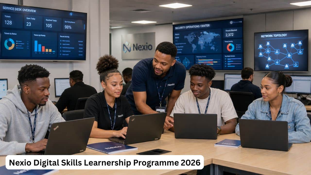 Young South African learners receiving ICT workplace training during the Nexio Digital Skills Learnership Programme 2026.