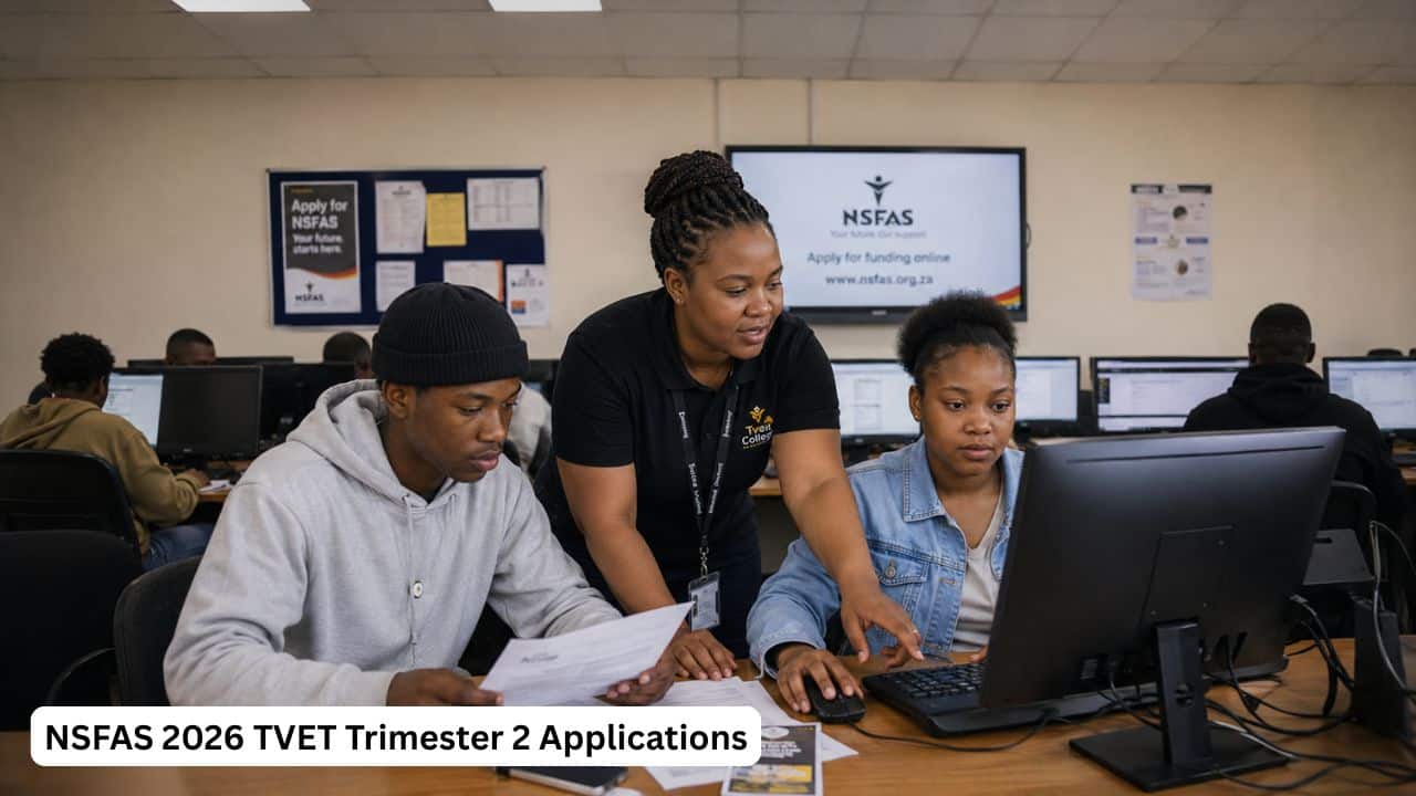South African TVET College students applying online for NSFAS 2026 TVET Trimester 2 funding