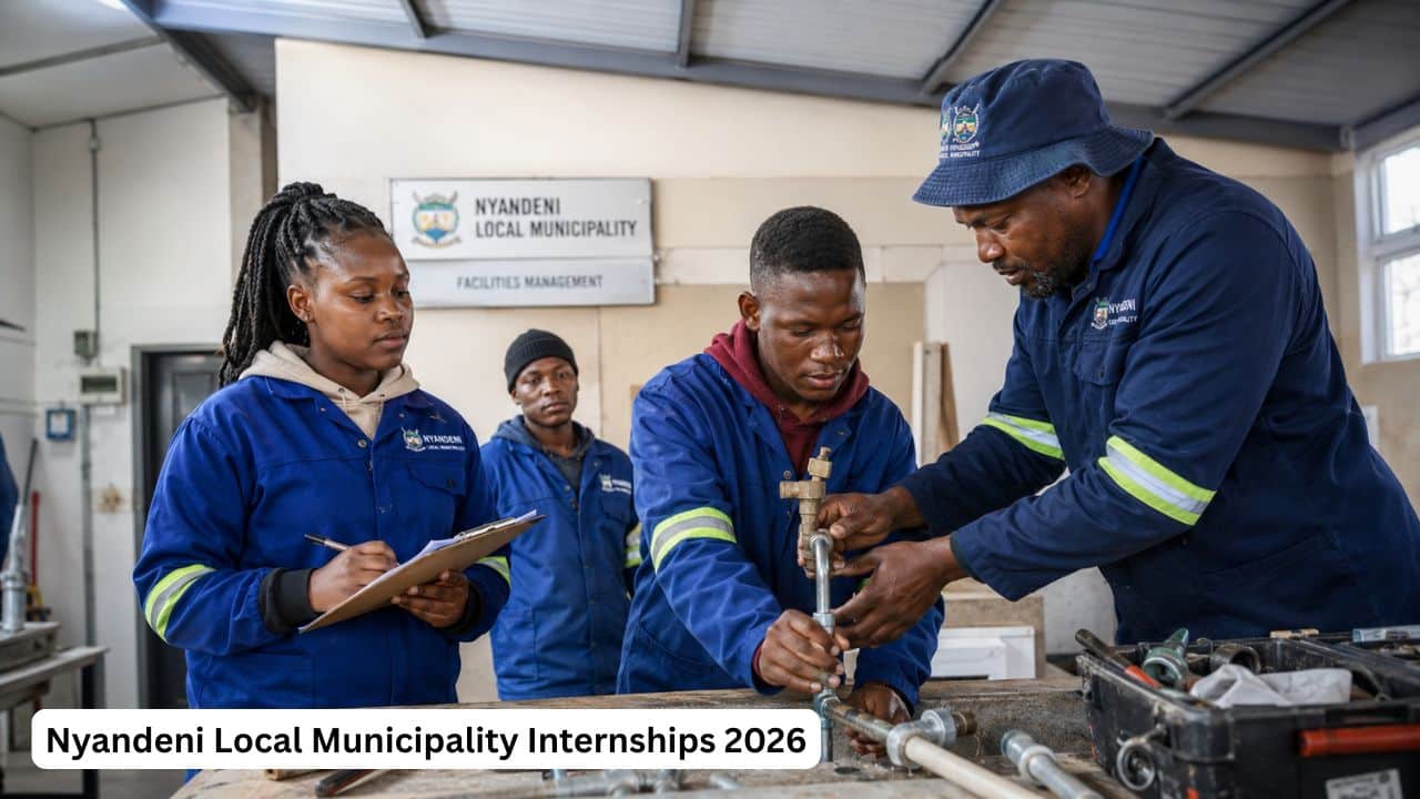 Young South African interns gaining municipal building maintenance and technical services experience.