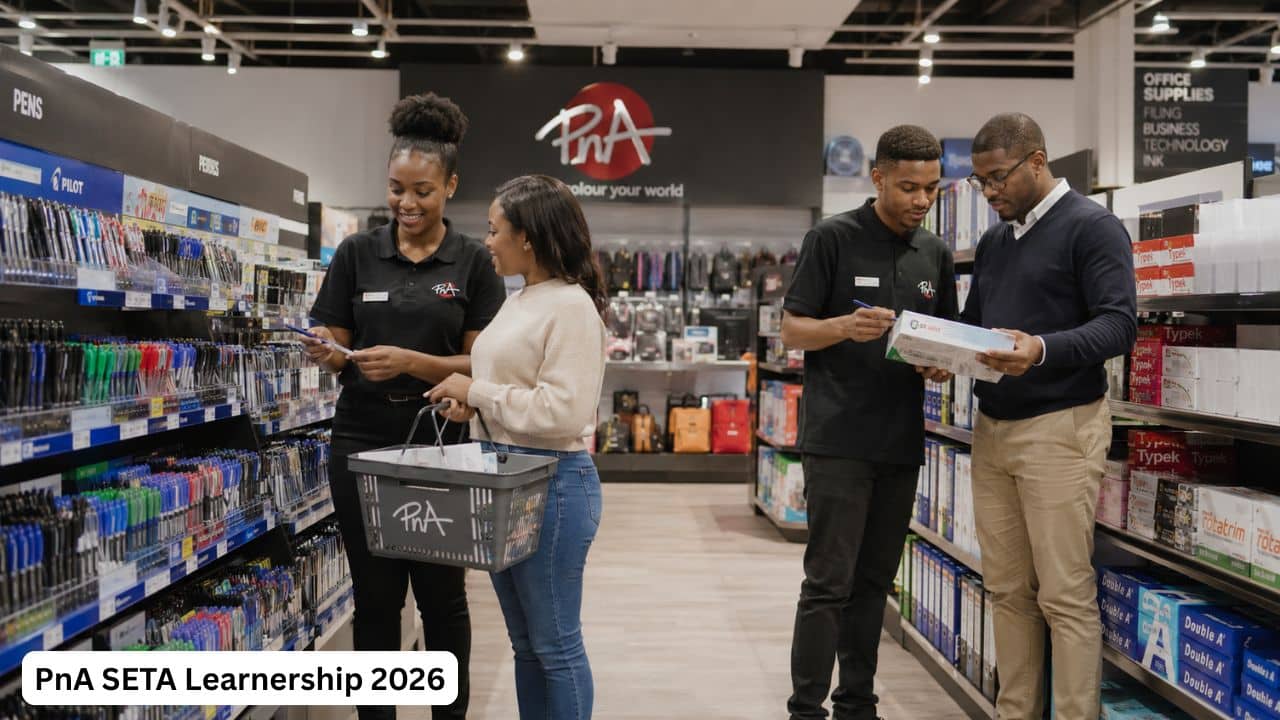 Young South African retail learners gaining workplace experience through the PnA SETA Learnership 2026 in Helderberg