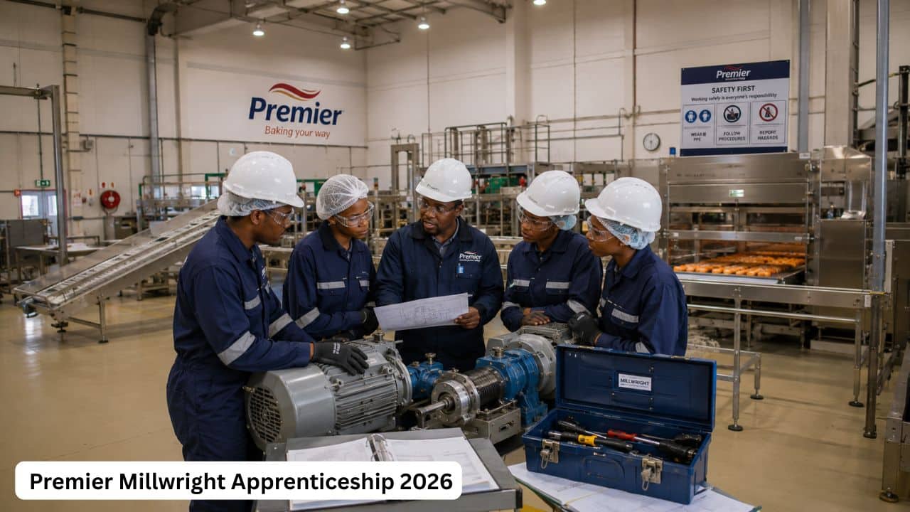 Young South African apprentices receiving millwright training at Premier in a manufacturing environment