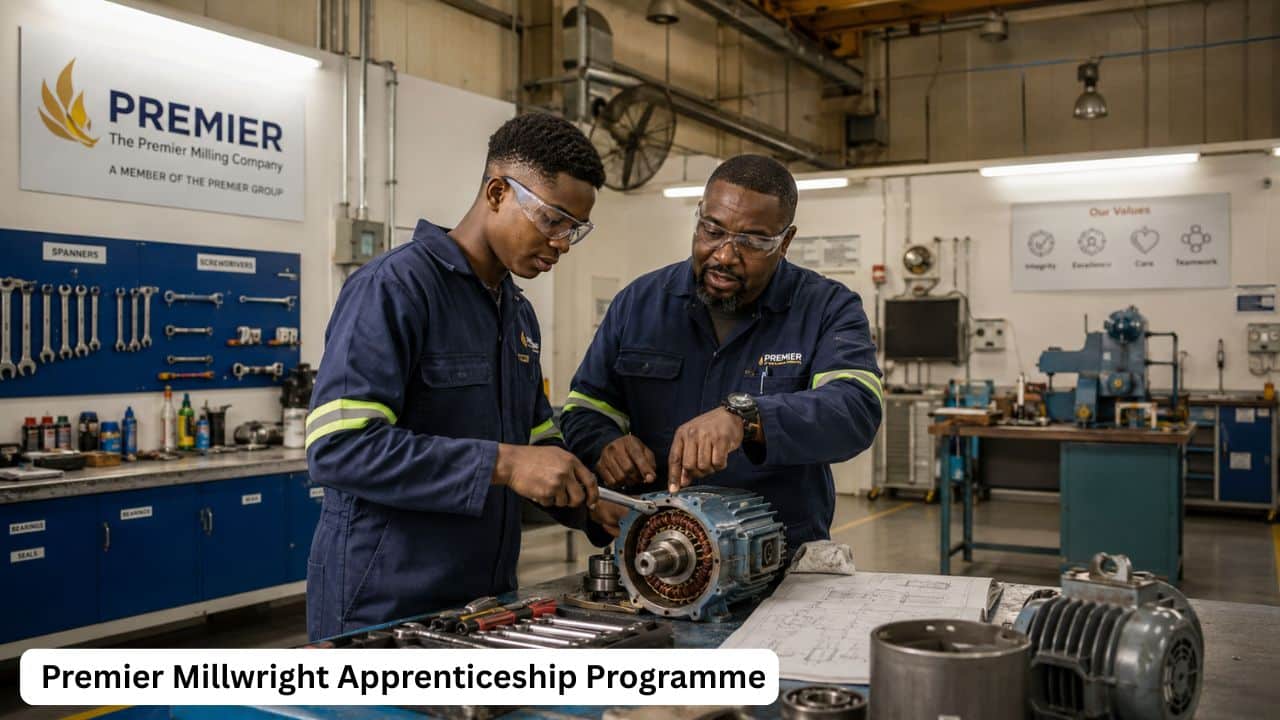 Young South African millwright apprentice receiving practical artisan training at Premier.