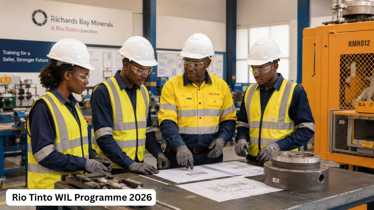 Young South African students receiving P1 P2 workplace training at Rio Tinto