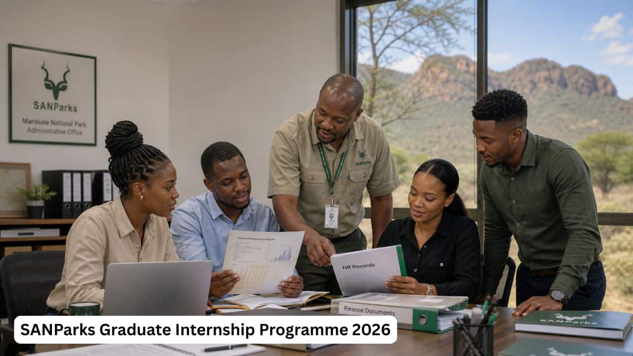 Young South African graduate interns receiving workplace training at Marakele National Park through the SANParks Graduate Internship Programme 2026.