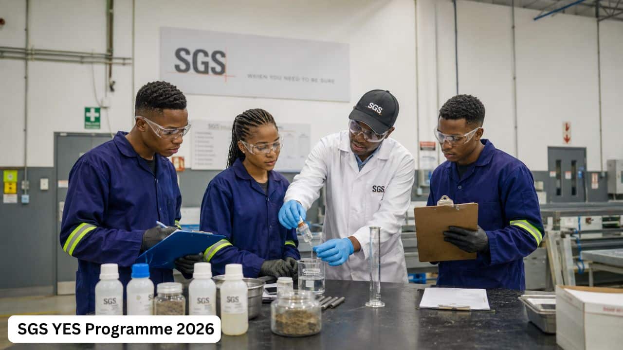 Young South African trainees participating in an SGS YES Programme workplace training environment.