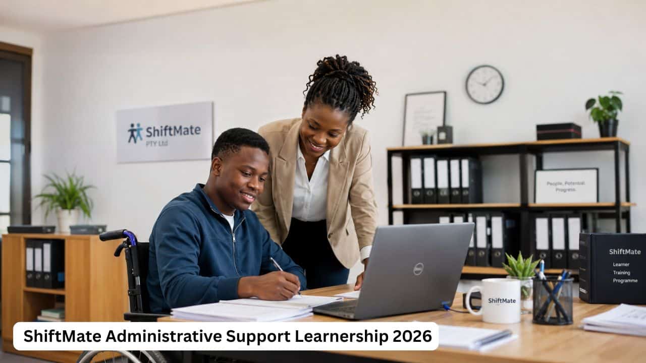 Young South African learner with a disability receiving administrative workplace training during the ShiftMate Learnership 2026.