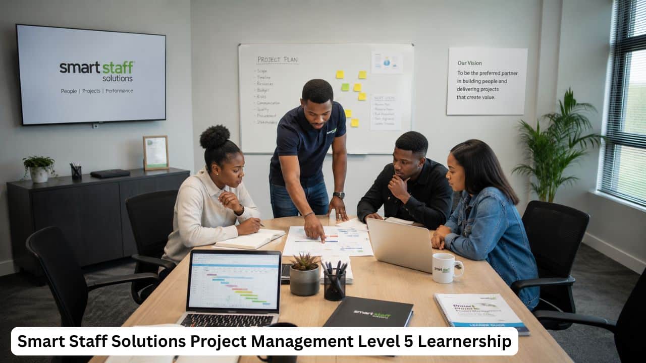 Young South African learners gaining project management workplace training through Smart Staff Solutions.