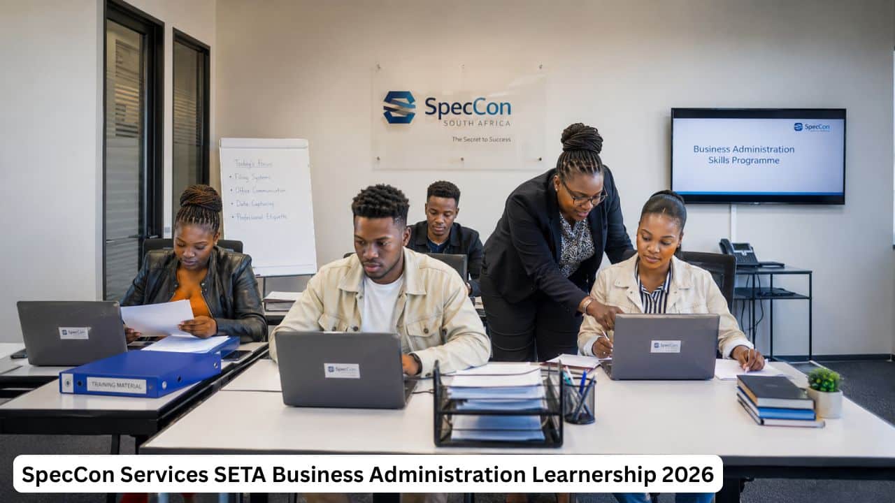Young South African learners gaining business administration workplace skills through the SpecCon Services SETA Learnership 2026
