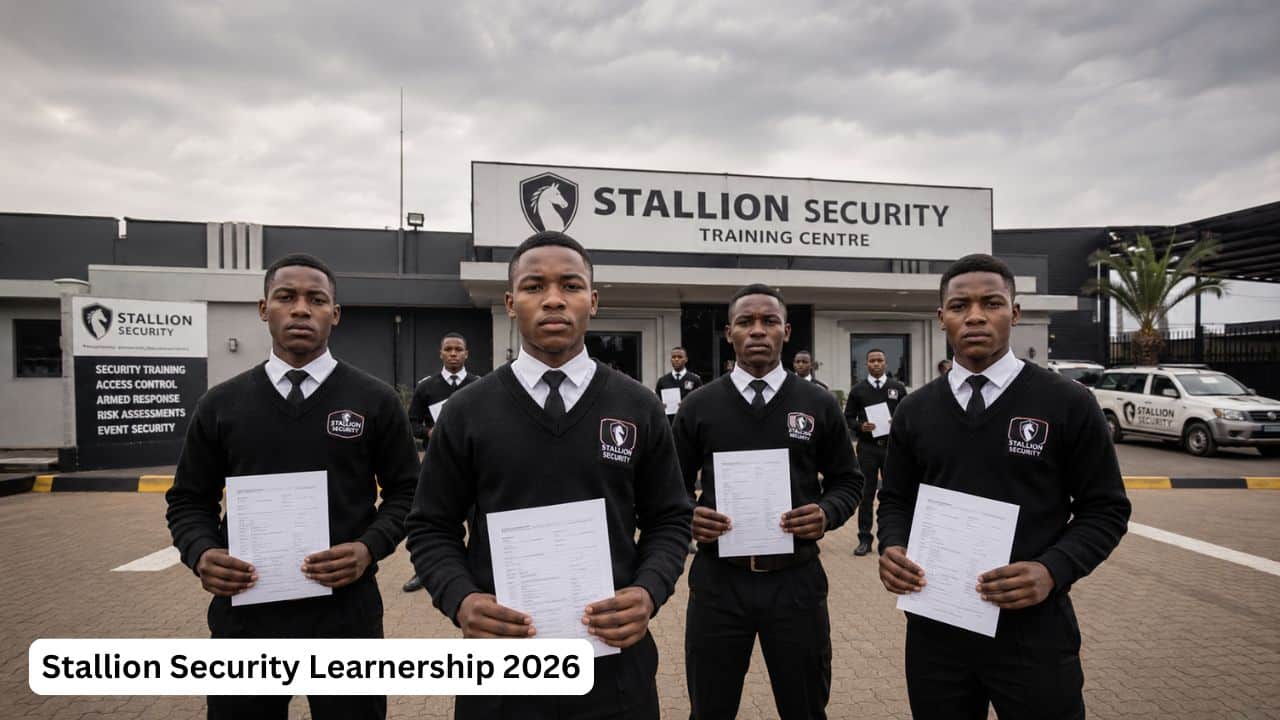 Young South African security trainees attending a Stallion Security learnership opportunity.