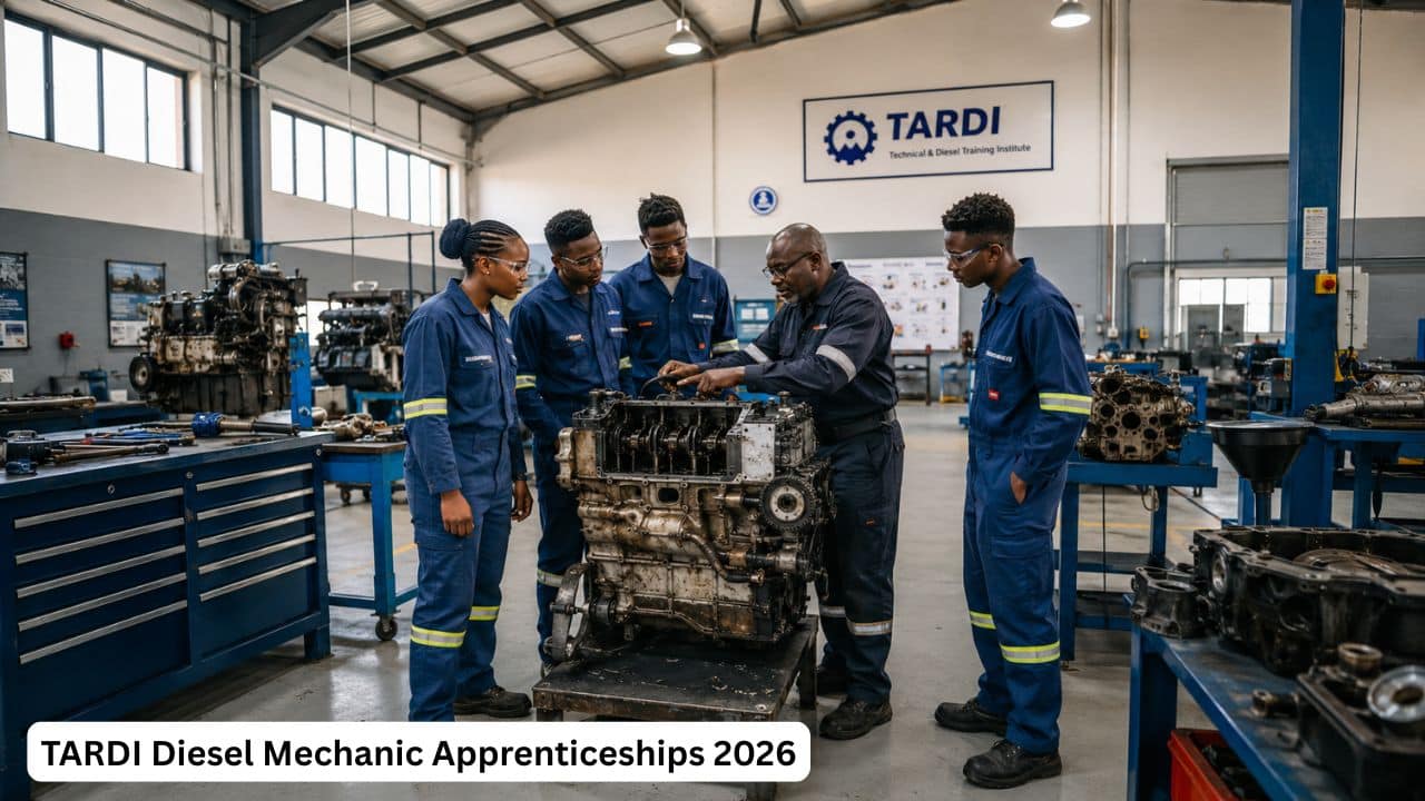 South African apprentices receiving diesel mechanic training in the TARDI Apprenticeship Programme 2026.