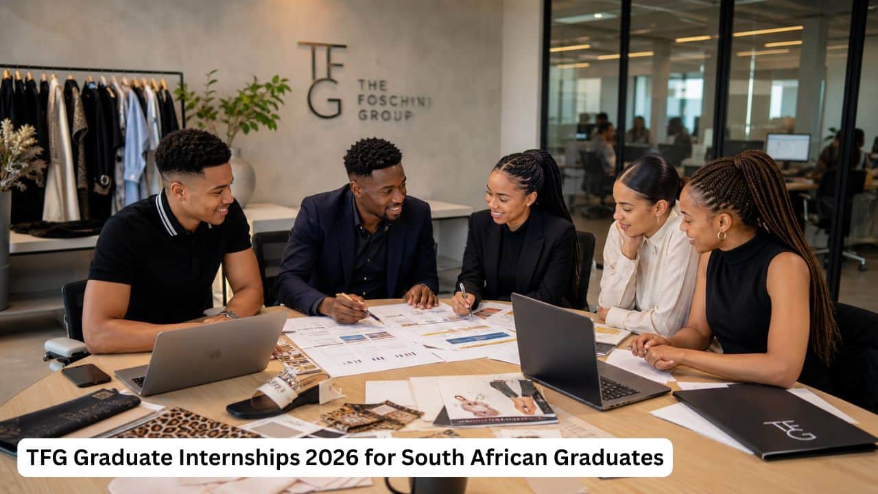 South African graduates participating in the TFG Graduate Internships 2026 programme in a modern retail office environment.