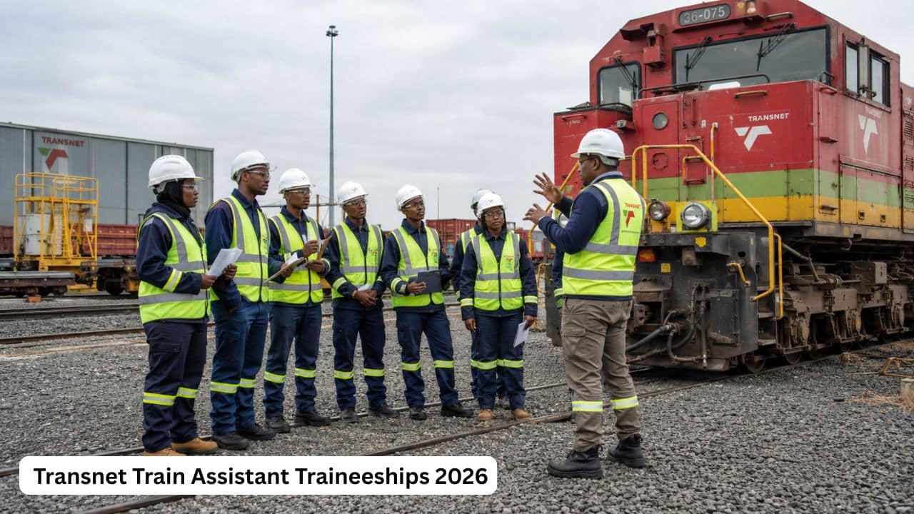 Young South African rail trainees receiving locomotive safety training for the Transnet Train Assistant Traineeships 2026