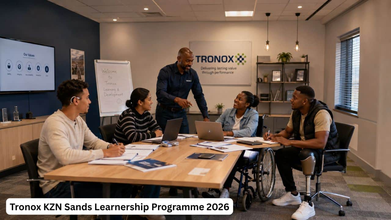 Young South African learners with disabilities attending workplace training for the Tronox KZN Sands Learnership Programme 2026.