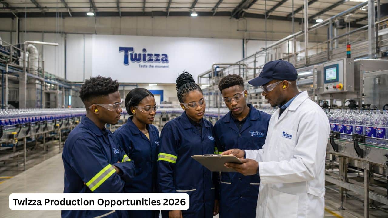 Young South African Industrial Engineering candidates gaining production experience in a Twizza beverage facility