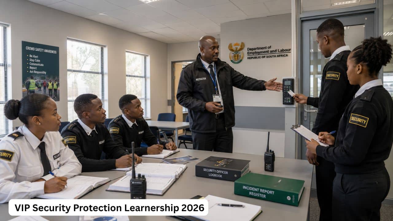 Young South African trainees attending VIP security protection learnership training