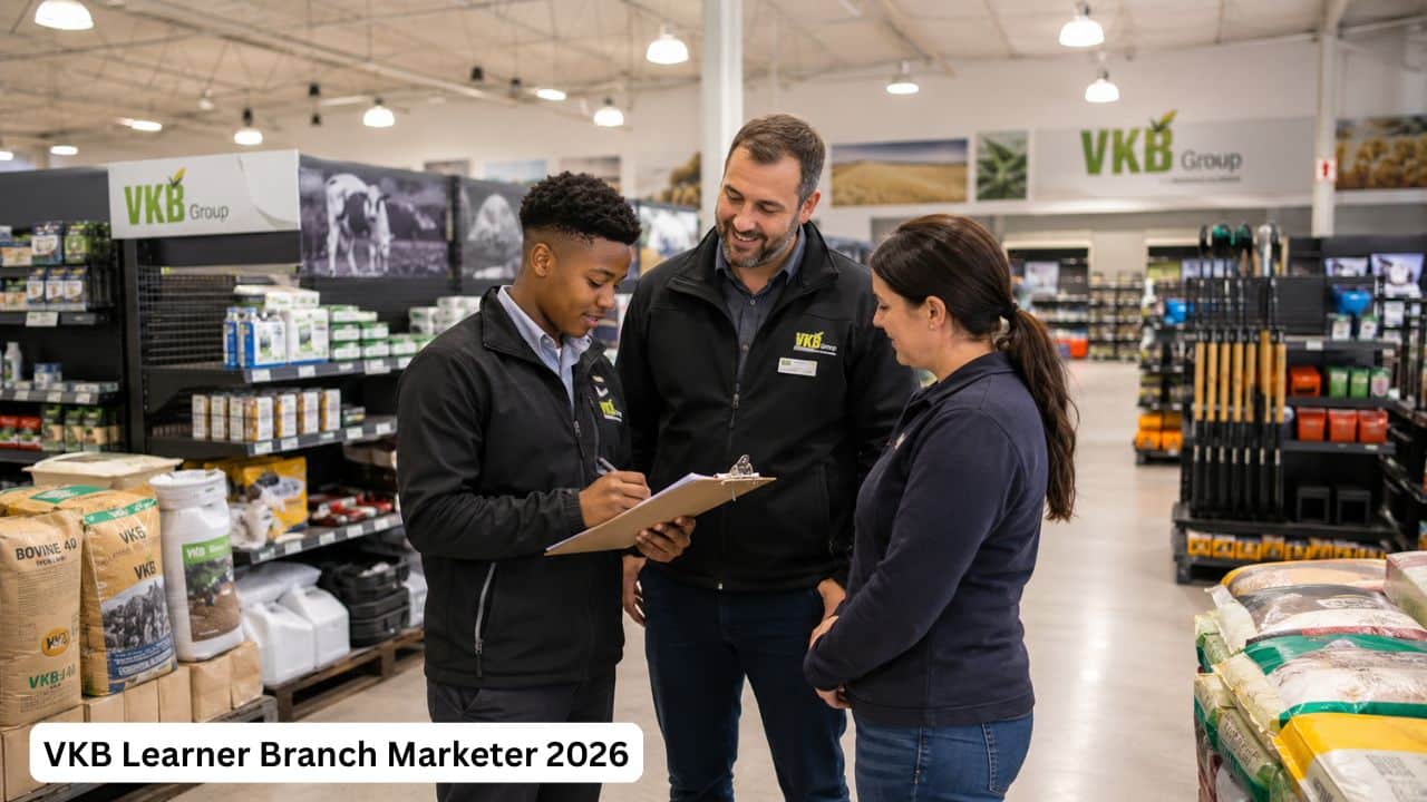 Young South African learner assisting a customer in an agricultural retail branch for the VKB Learner Branch Marketer 2026 opportunity