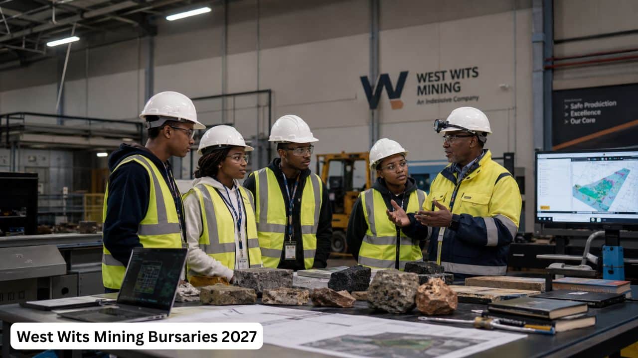 Young South African bursary students learning about mining, engineering and geology careers with a professional mentor.