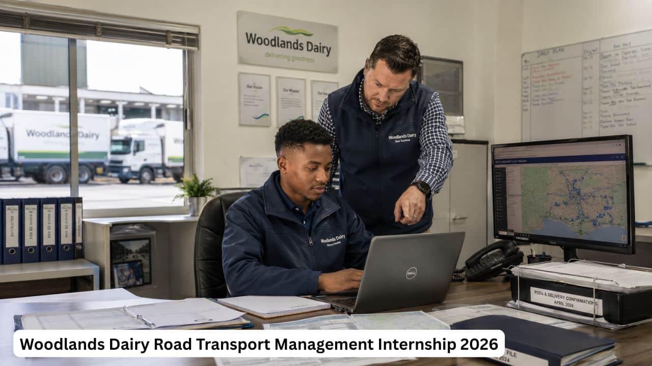 South African logistics intern reviewing route planning documents for the Woodlands Dairy Road Transport Management Internship 2026