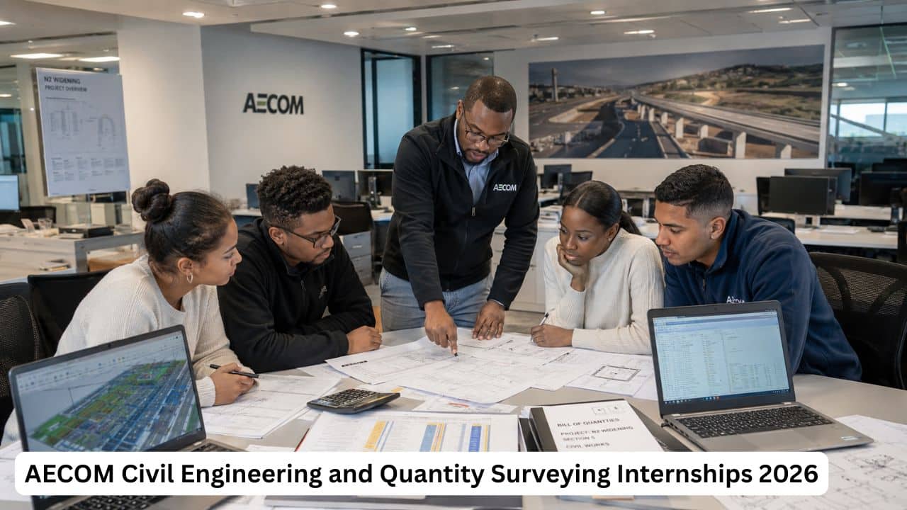 Young South African engineering and quantity surveying students gaining practical training at AECOM