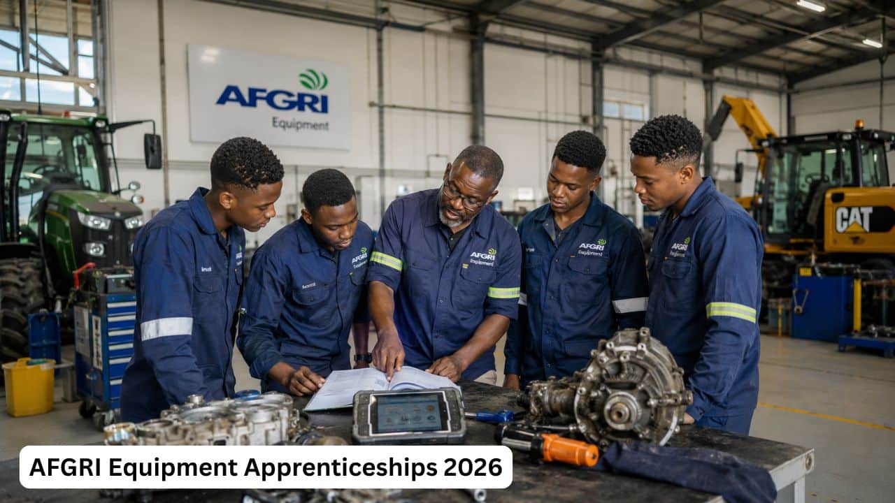 Young South African apprentices training as tractor and earthmoving mechanics at AFGRI Equipment