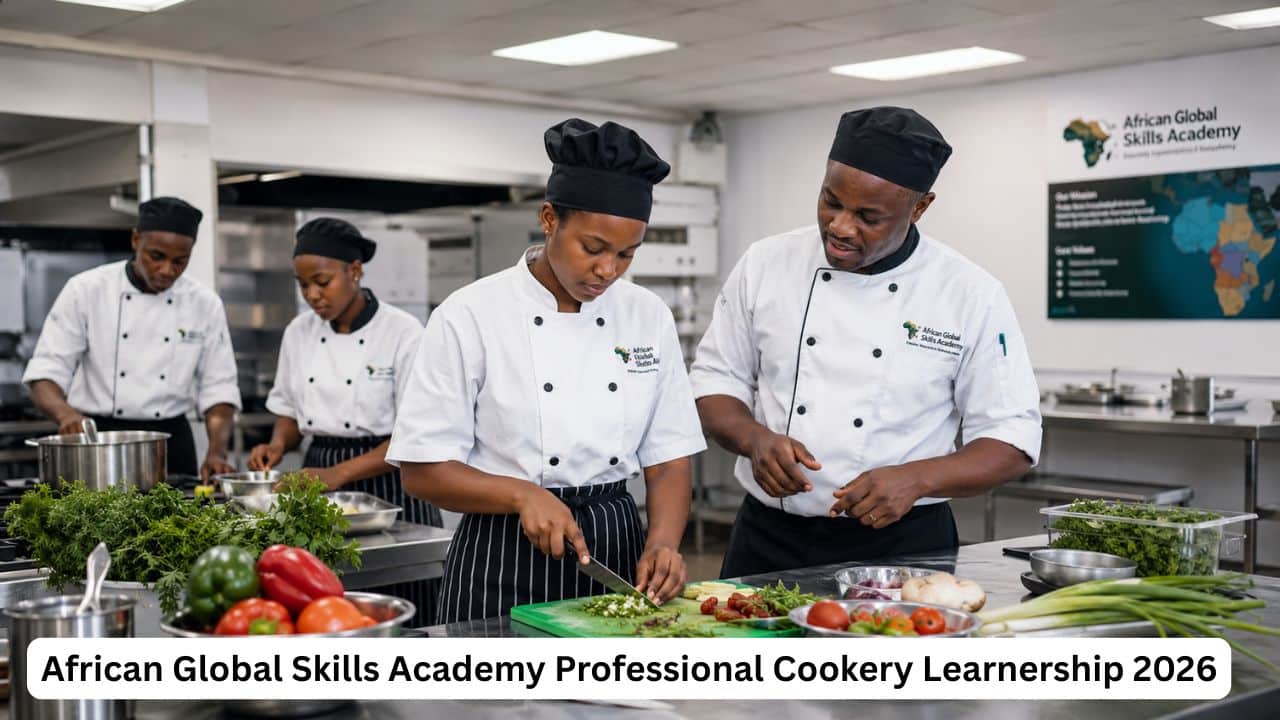 Young South African learner gaining kitchen training through the African Global Skills Academy Professional Cookery Learnership 2026.