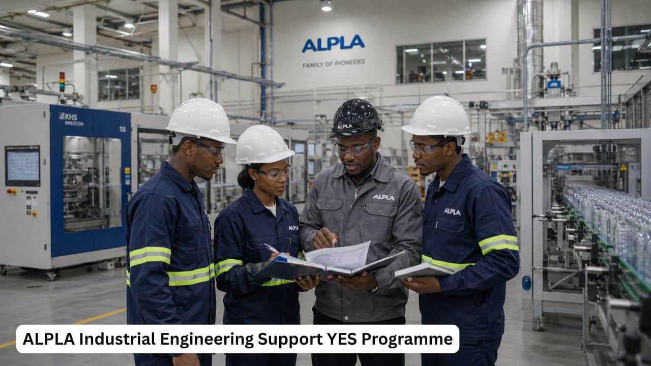 Young South African industrial engineering trainee reviewing production processes at ALPLA manufacturing plant