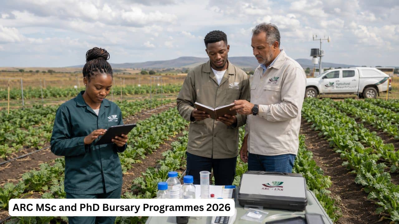 Young South African postgraduate agriculture researchers collecting field data for ARC bursary research programmes.