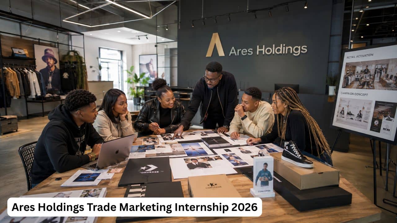 Young South African interns reviewing retail campaign materials during the Ares Holdings Trade Marketing Internship 2026.