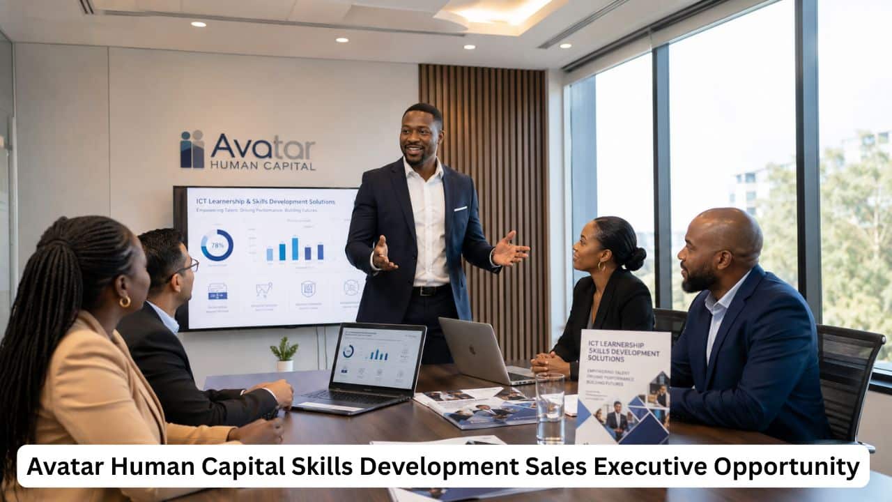 South African sales executive presenting ICT training and skills development solutions in a corporate boardroom