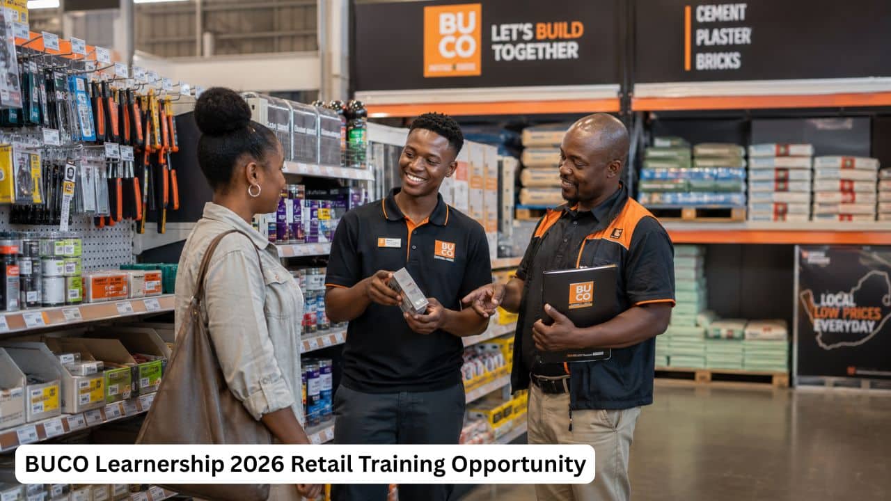 Young South African retail learner gaining customer service and merchandising experience through the BUCO Learnership 2026.