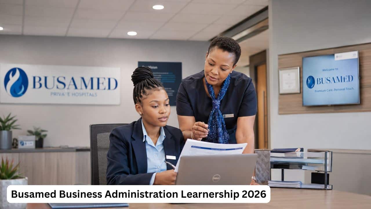 Young South African Business Administration learner gaining hospital workplace experience through the Busamed Learnership 2026.