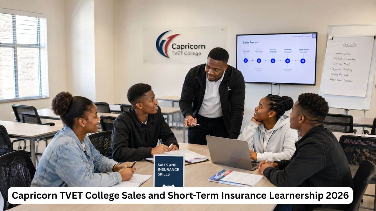 Young South African learners attending a sales and short-term insurance skills training session