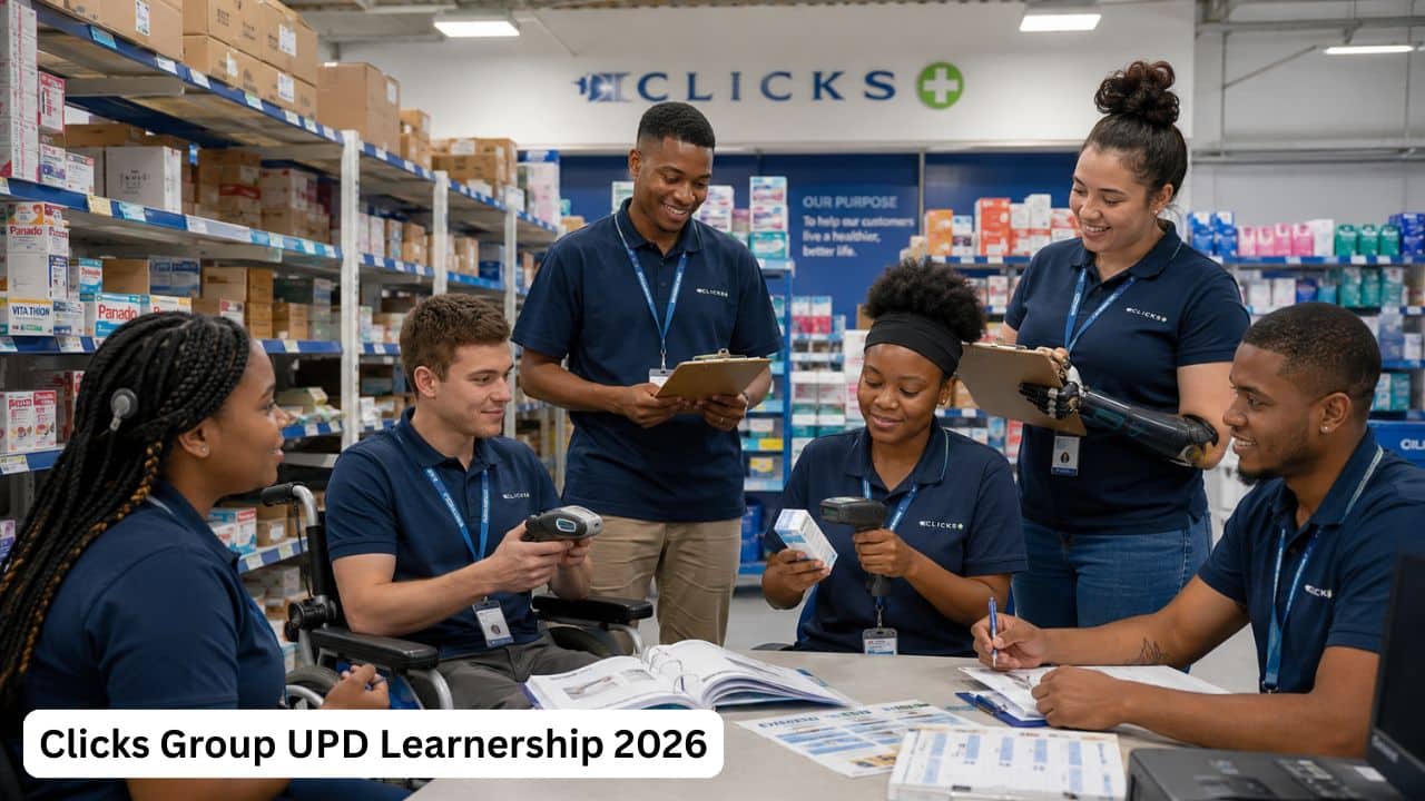 Clicks Group UPD learnership learners in a wholesale and retail distribution training environment