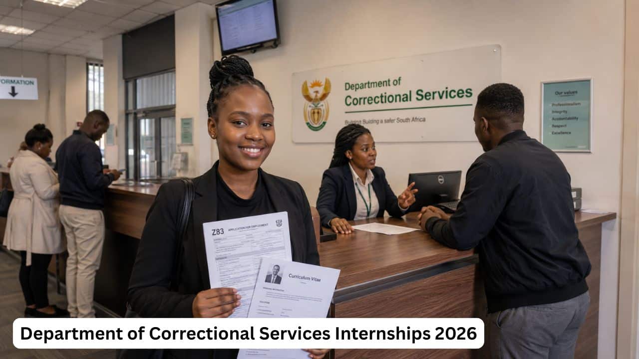 Young South African graduates preparing Z83 applications for Department of Correctional Services Internships 2026.