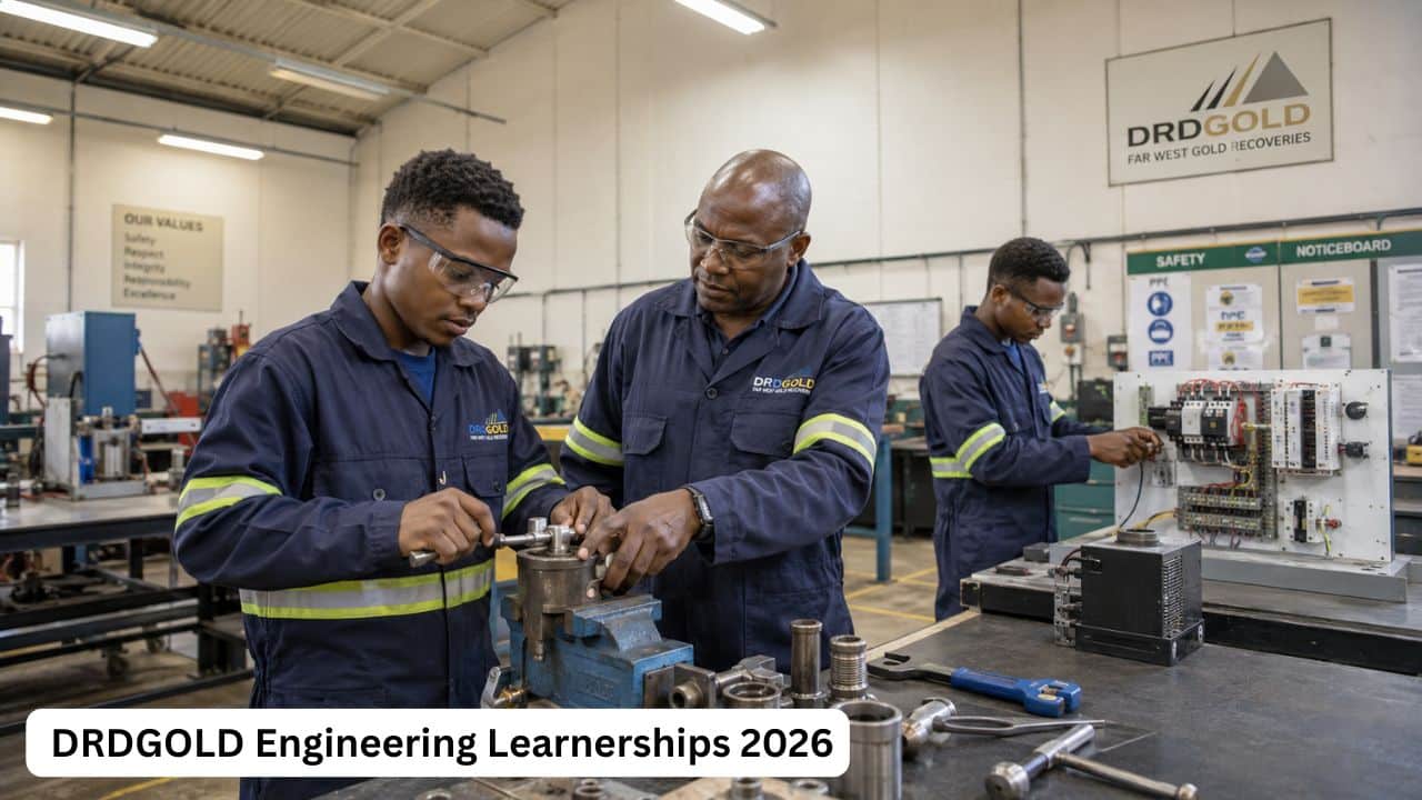 Young South African engineering learnership candidates gaining technical training through the DRDGOLD Engineering Learnerships 2026.