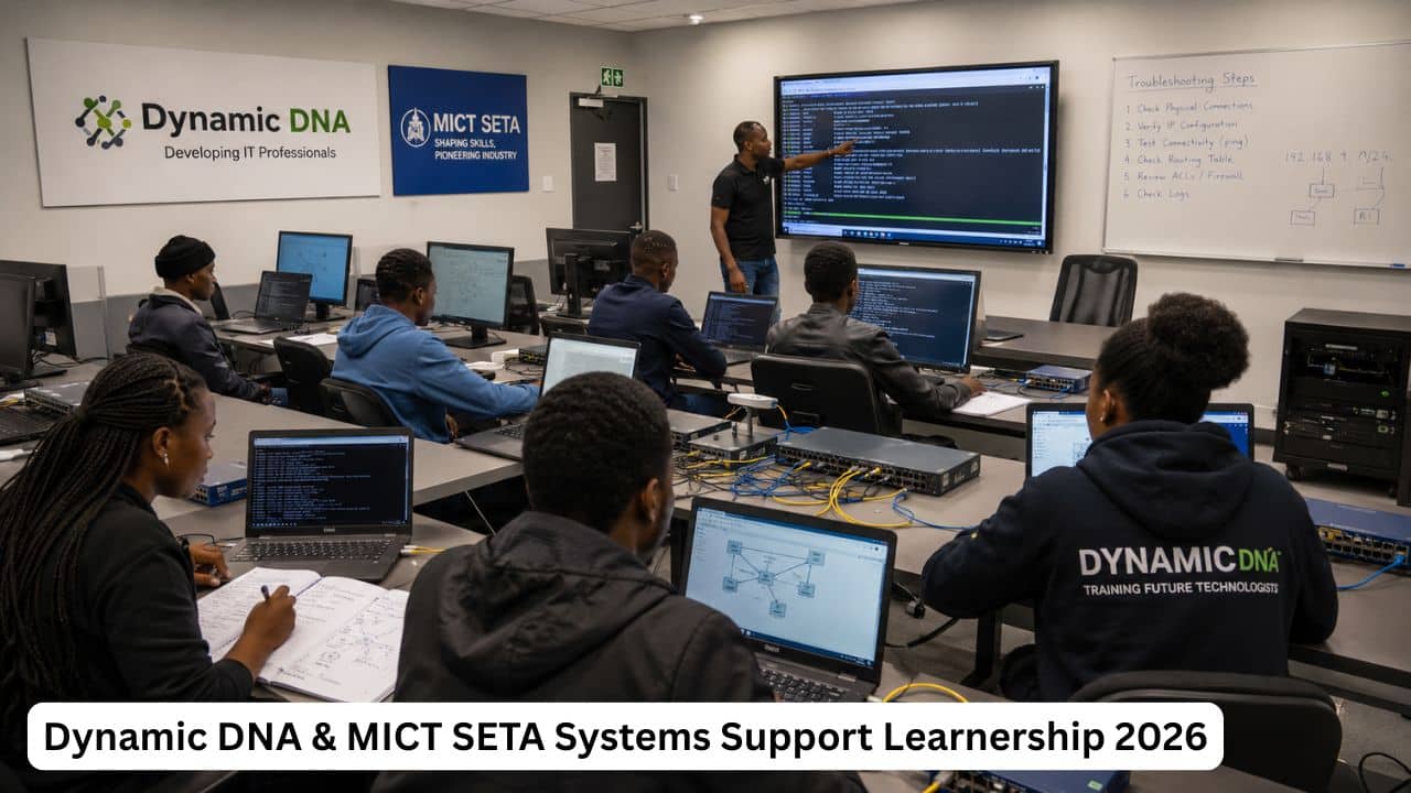 South African IT learners receiving systems support and networking training during the Dynamic DNA and MICT SETA learnership.