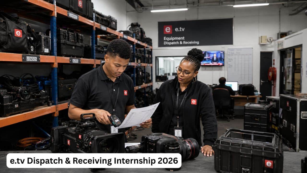 Young South African graduate gaining dispatch and receiving workplace experience through the e.tv Internship 2026.