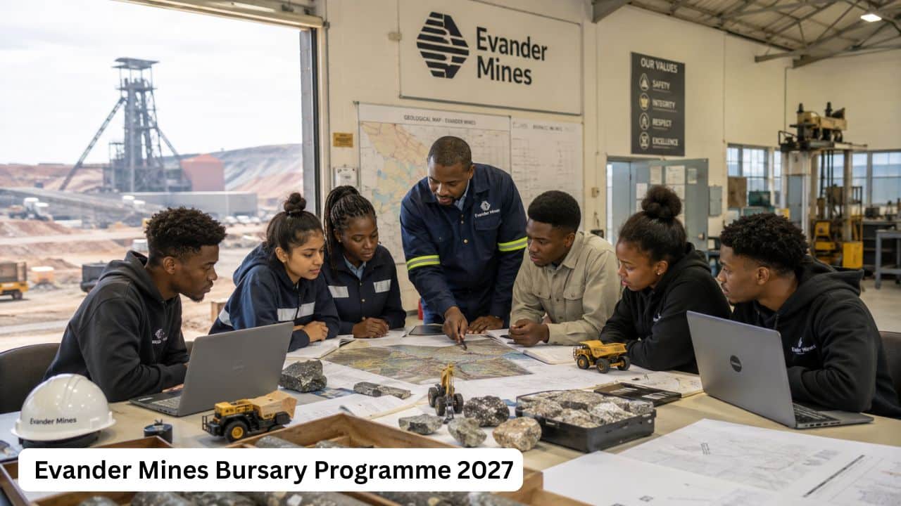 Young South African engineering and geology students preparing for the Evander Mines Bursary Programme 2027.