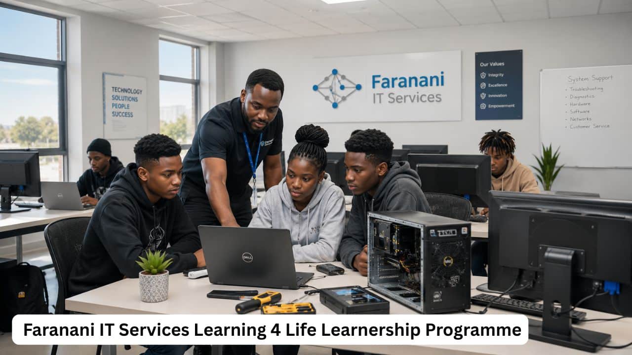 Young South African IT learners receiving system support training in a modern computer lab