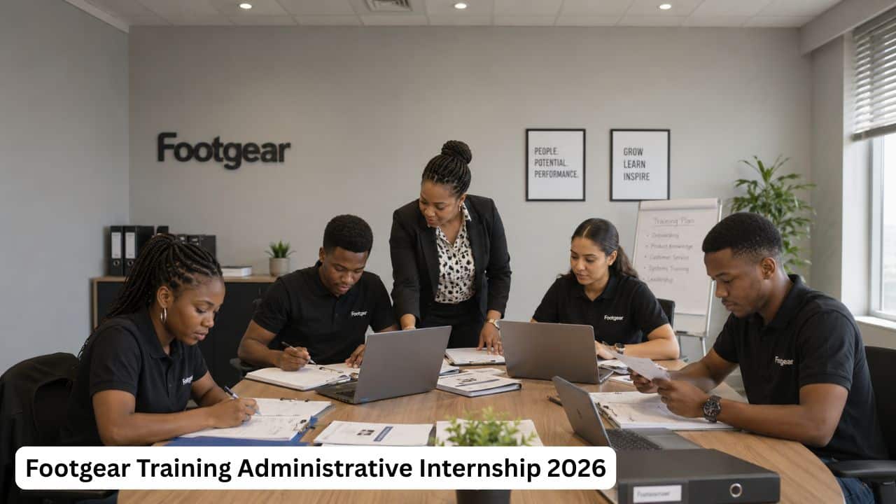 South African graduates preparing training administration documents during a Footgear internship.